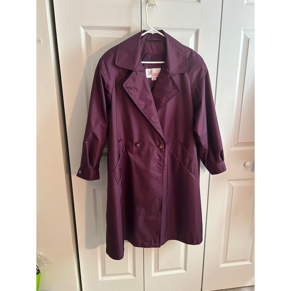 Vintage Totes Raincoat Purple Double Breasted Trench Coat Womens 14 Plum Jacket